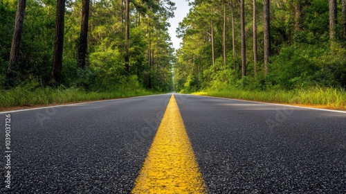 A Straight, Paved Road Through a Green Forest