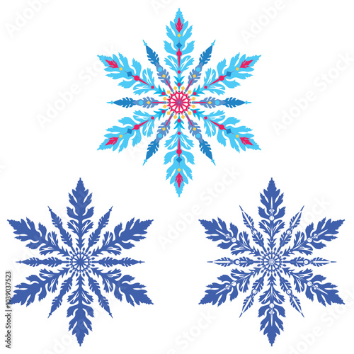 Beautiful multi-colored snowflake with twelve rays.eps