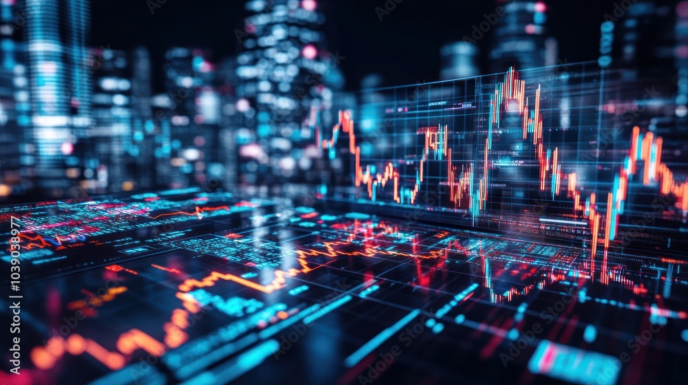 Obraz premium Financial Data and City Lights