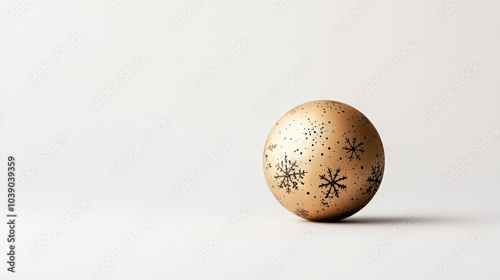 An egg with snowflakes on it, sitting on a plain white surface against a white background An egg with snowflakes on it, sitting on a plain white surface against a white background