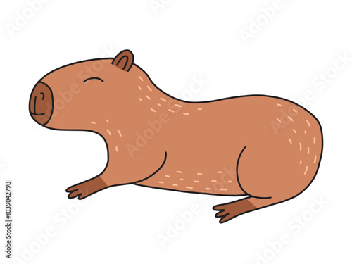 Capybara lying vector flat illustration