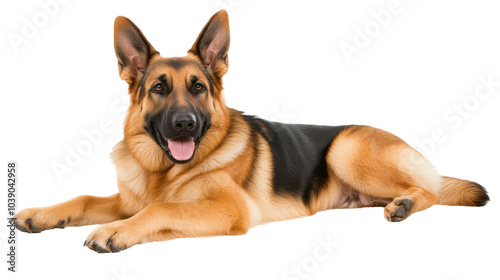 german shepherd dog, laying down, isolated, transparent, png background