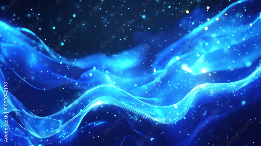 Abstract Blue Waves with Glittering Particles Abstract Blue Waves with Glittering Particles