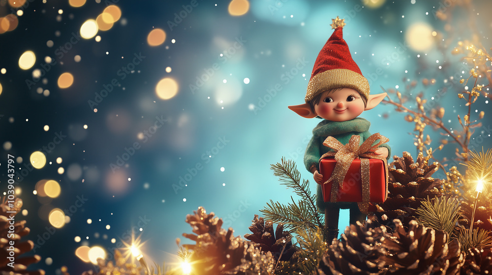 Two friendly trolls under the Christmas tree are either gathering or organizing gifts. Warm backdrop, bokeh effect. Christmas card. Two friendly trolls under the Christmas tree are either gathering or organizing gifts. Warm backdrop, bokeh effect. Christmas card.