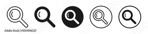 Search Icon Set. Flat and simple black and outline zoom icons for web and design. Editable vectors.
