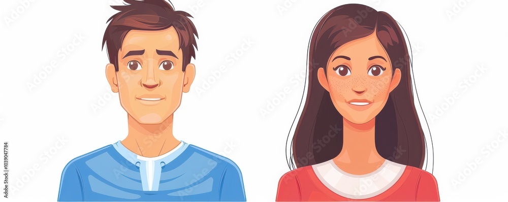 Illustration of a boy and a girl, each holding their ID cards, symbolizing identity, profiles, and user avatars.