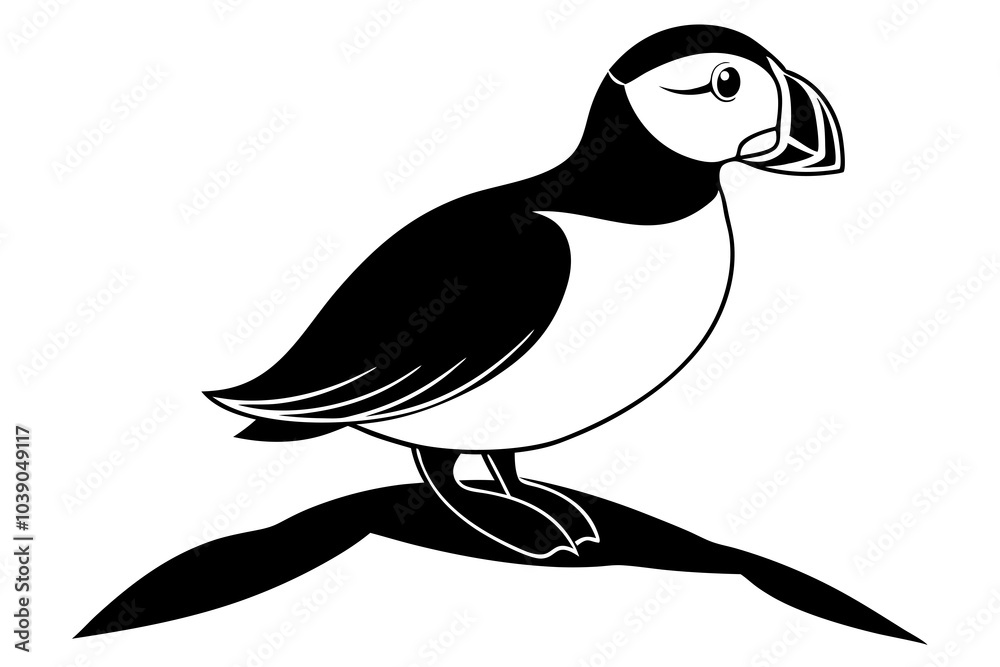 Obraz premium AtlaAtlantic Puffin standing on cliff vector art illustration