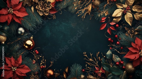 christmas background with branches and cones