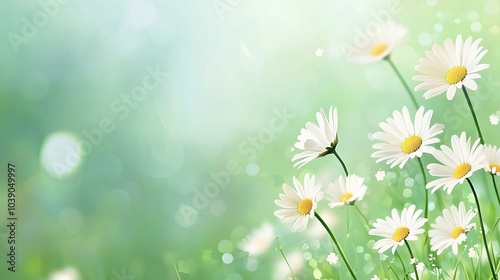   White daisies in a field under a beam of sunlight