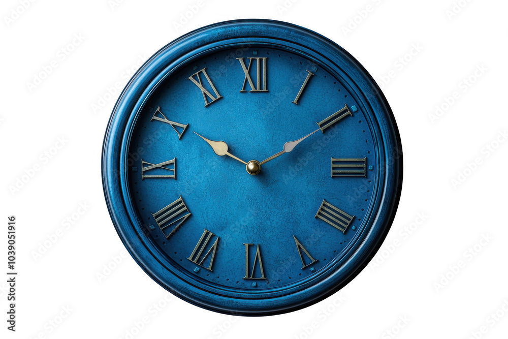 Blue wall clock isolated on transparent background, png file, no background png file
