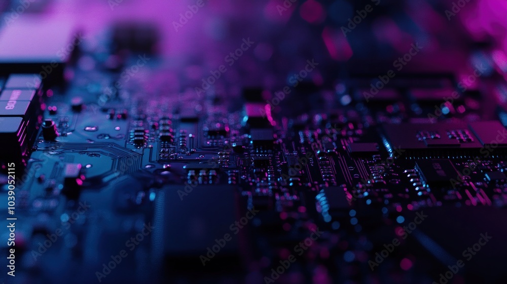 Close Up of a Circuit Board with Neon Lights Close Up of a Circuit Board with Neon Lights
