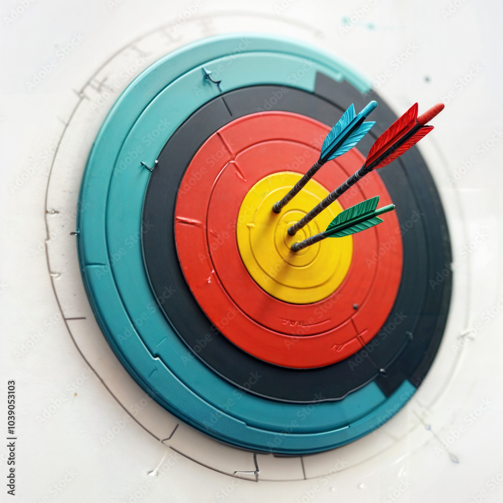 Colorful Archery Target With Arrows Hitting the Bullseye Colorful Archery Target With Arrows Hitting the Bullseye