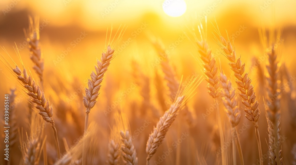 Golden Wheat Stalks Bathed in Sunset Light