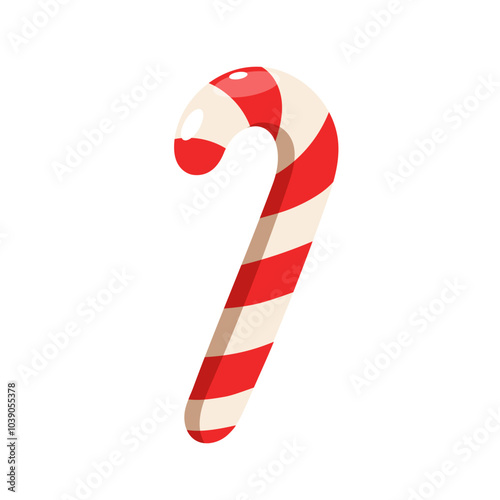 Vector striped christmas candy cane isolated on white background.	
