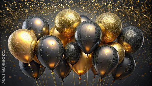 Background with gold and black balloons