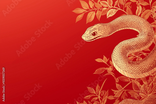 Banner illustration 2025 new year Chinese with snake and place for text