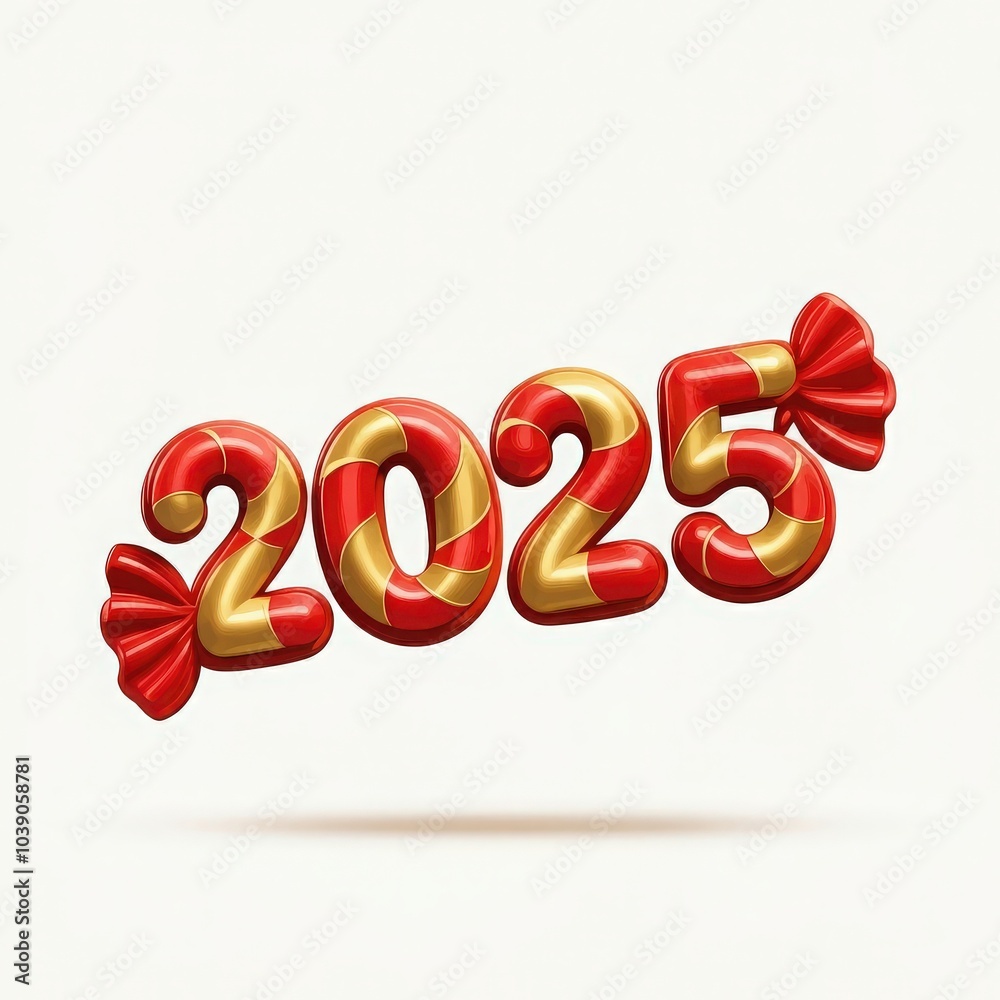 Red and gold candy-themed 2025 numbers. Bright and festive New Year design perfect for celebratory cards, invitations, or digital graphics celebrating the new year. Red and gold candy-themed 2025 numbers. Bright and festive New Year design perfect for celebratory cards, invitations, or digital graphics celebrating the new year.