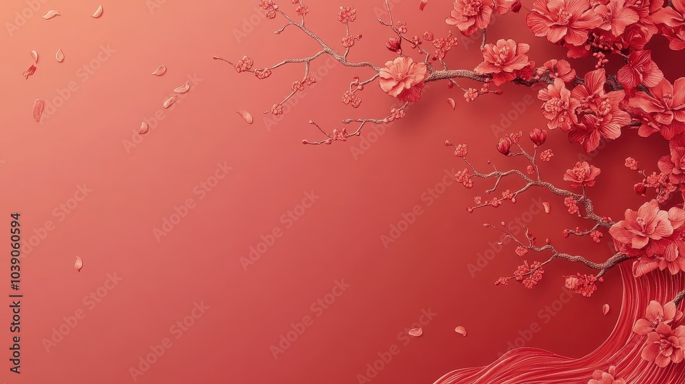 Elegant Red Floral Background with Falling Petals Elegant Red Floral Background with Falling Petals