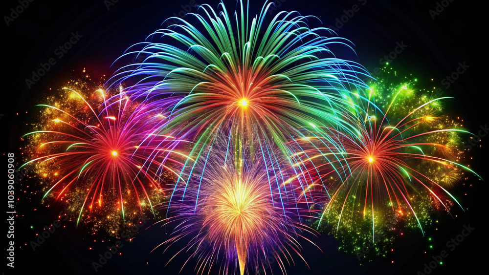 Naklejka premium Bright colorful fireworks isolated on black background