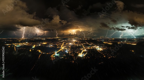 Lightning Storm over Cityscape