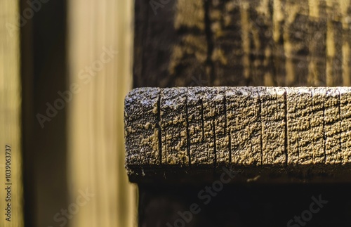 Close-up of Weathered Wooden Plank Edge photo