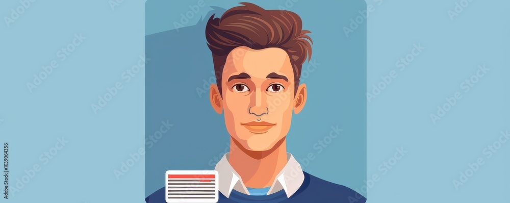Cartoon-style illustration of a young man with blue eyes and a friendly smile, perfect for avatars or profiles for id cards.