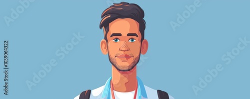 Obraz na płótnie Cartoon-style illustration of a young man with blue eyes and a friendly smile, perfect for avatars or profiles for id cards. w salonie