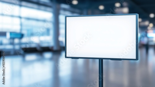 Blank digital screen in modern airport environment.