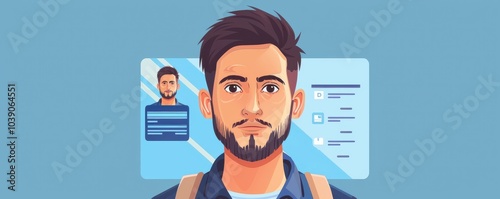 Obraz na płótnie Cartoon-style illustration of a young man with blue eyes and a friendly smile, perfect for avatars or profiles for id cards. w salonie
