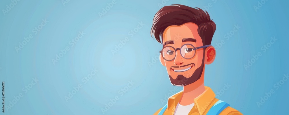 Cartoon-style illustration of a young man with blue eyes and a friendly smile, perfect for avatars or profiles for id cards.