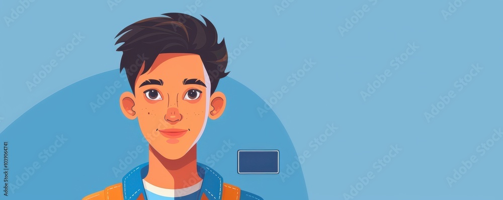 Cartoon-style illustration of a young man with blue eyes and a friendly smile, perfect for avatars or profiles for id cards.