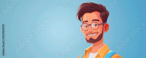 Obraz na płótnie Cartoon-style illustration of a young man with blue eyes and a friendly smile, perfect for avatars or profiles for id cards. w salonie