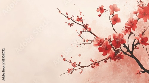 Vibrant Cherry Blossom Branch in Soft Focus photo