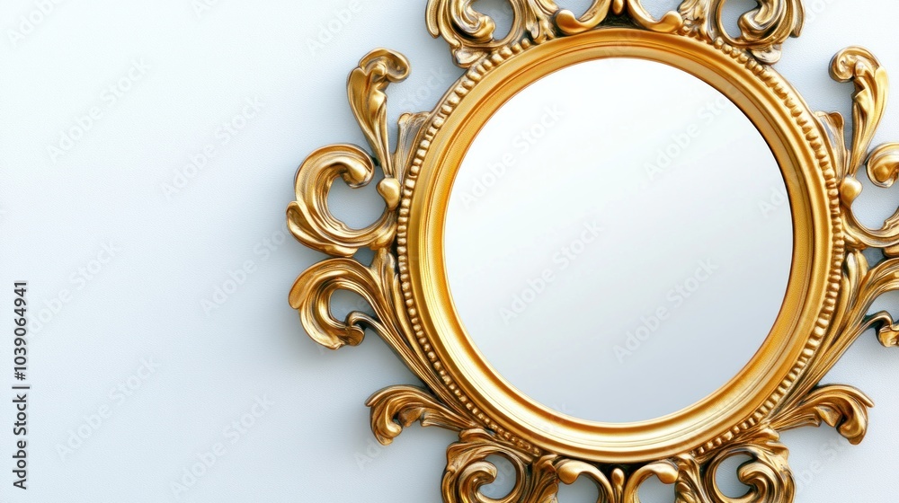 Stylish Gold Round Mirror Hanging on a Neutral Wall Stylish Gold Round Mirror Hanging on a Neutral Wall