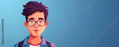 Cartoon-style illustration of a young man with blue eyes and a friendly smile, perfect for avatars or profiles for id cards.