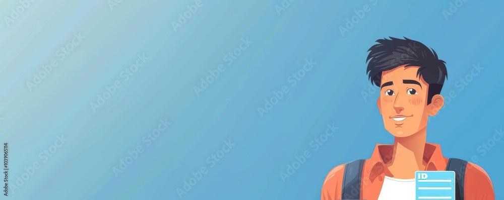 Cartoon-style illustration of a young man with blue eyes and a friendly smile, perfect for avatars or profiles for id cards.