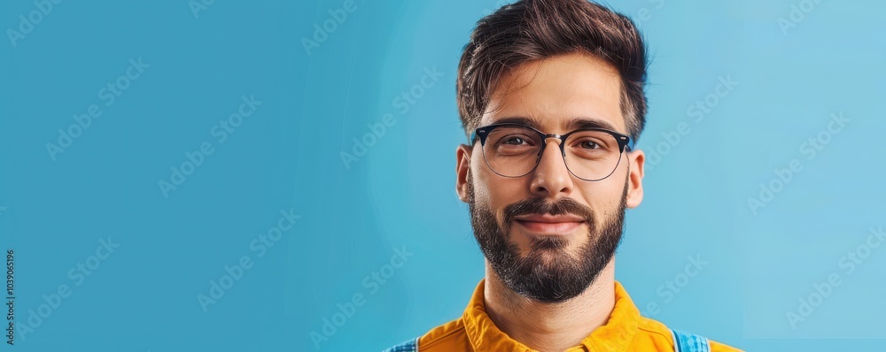 Cartoon-style illustration of a young man with blue eyes and a friendly smile, perfect for avatars or profiles for id cards.