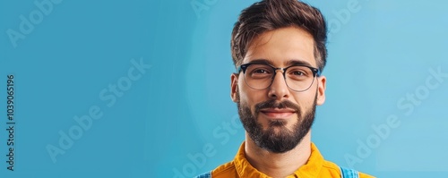 Obraz na płótnie Cartoon-style illustration of a young man with blue eyes and a friendly smile, perfect for avatars or profiles for id cards. w salonie