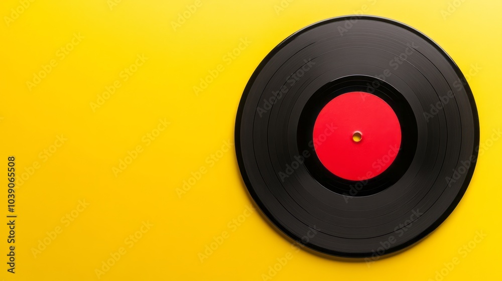 Black vinyl record isolated on blank yellow background with space for text or inscriptions, music background or banner
Black vinyl record isolated on blank yellow background with space for text or inscriptions, music background or banner