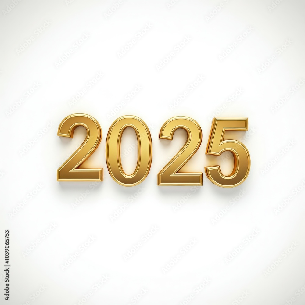 Gold 2025 metallic numbers on a white background. Sleek and simple New Year’s design ideal for luxury greeting cards, party invitations, or festive event promotions. Gold 2025 metallic numbers on a white background. Sleek and simple New Year’s design ideal for luxury greeting cards, party invitations, or festive event promotions.