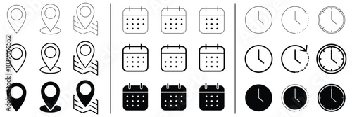 Set of location, calendar, clock icon collection. Address address icon vector Illustration.