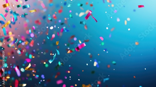 Vibrant Confetti Celebration on a Shimmering Blue Background