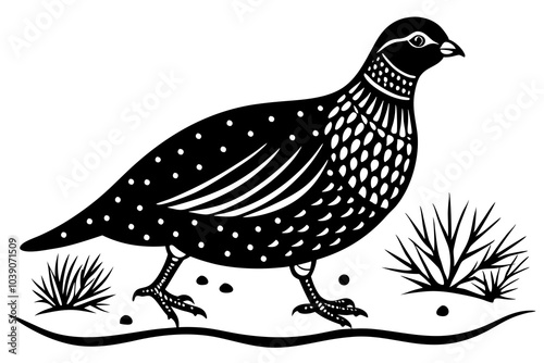 A partridge in the winter time walking vector illustration