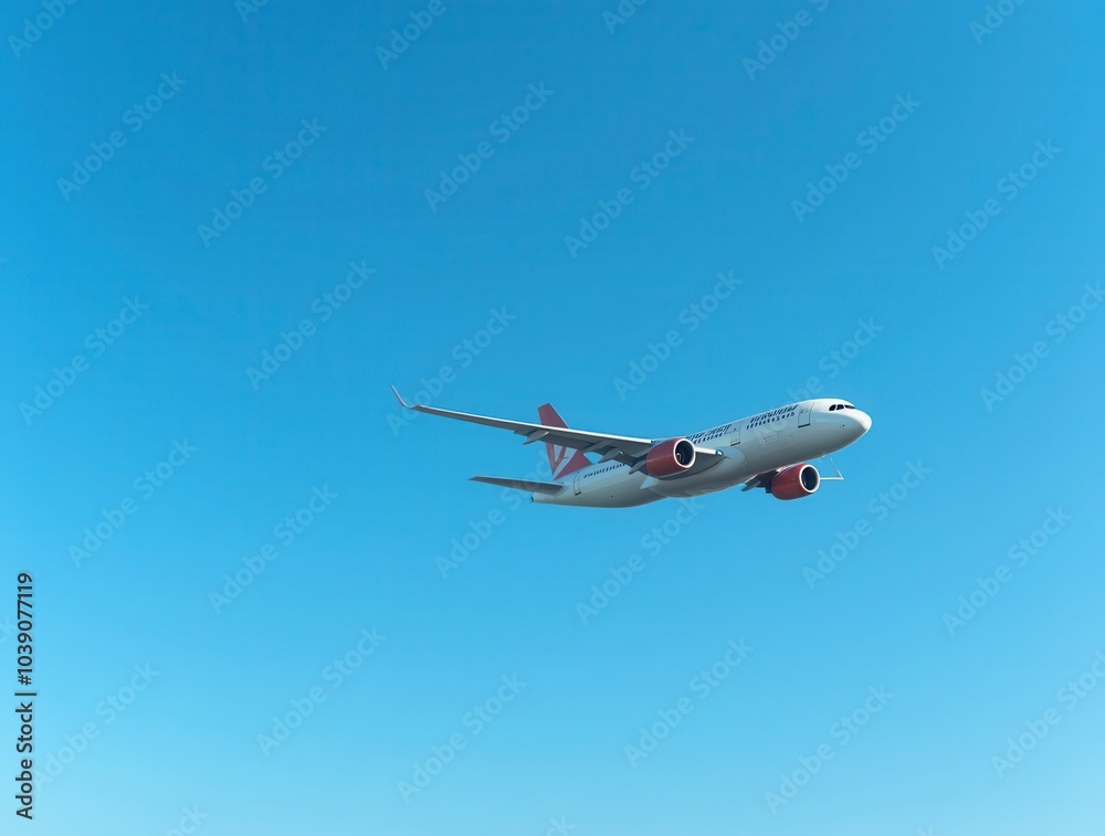 Airplane in the blue sky flying airplane close up in the air Airplane in the blue sky flying airplane close up in the air