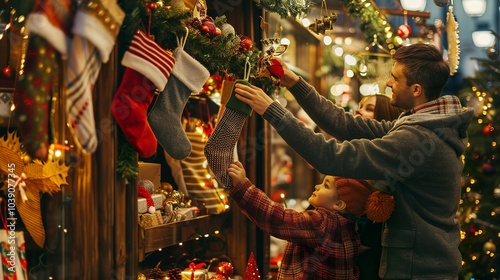 An early Christmas scene with people hanging up stockings, even though it's...