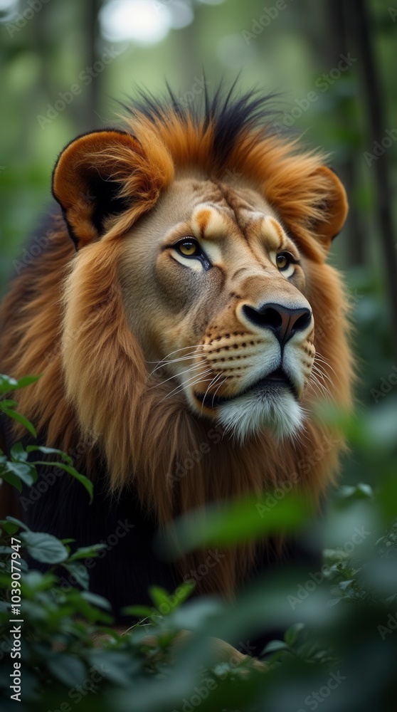 Close up of a lion in the jungle portrait of a lion in the forest Close up of a lion in the jungle portrait of a lion in the forest
