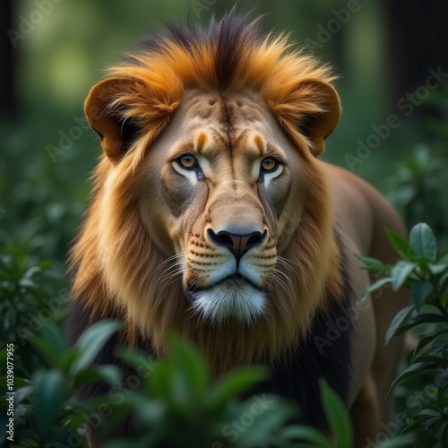 Close up of a lion in the jungle portrait of a lion in the forest