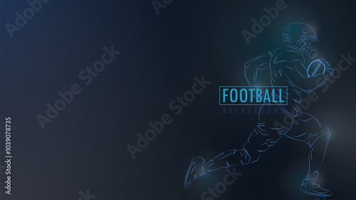  outline american football player isolated in dark blue running grip the ball, suitable for american football background or poster football of america