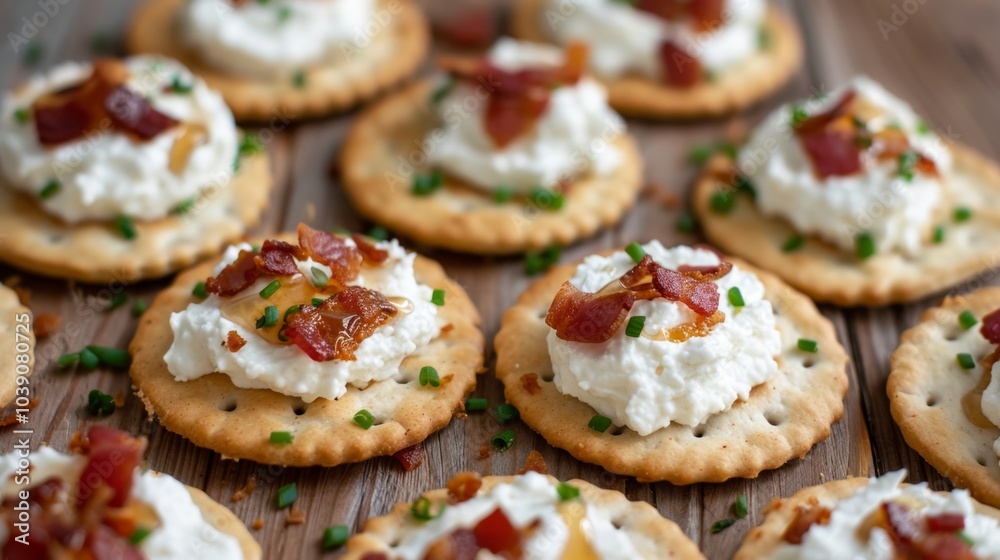 Appetizing Crackers with Cream Cheese, Bacon, and Chives Appetizing Crackers with Cream Cheese, Bacon, and Chives