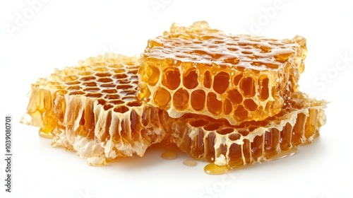 Honeycomb with honey isolated on white surface background